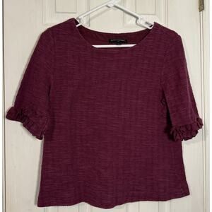 Banana Republic Women's Plum Ruffled Half Sleeve Blouse, Cotton, Poly, Medium